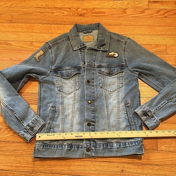 Denim cotton jean jacket western style book & hat appliqué pads size small - Picture 7 of 9